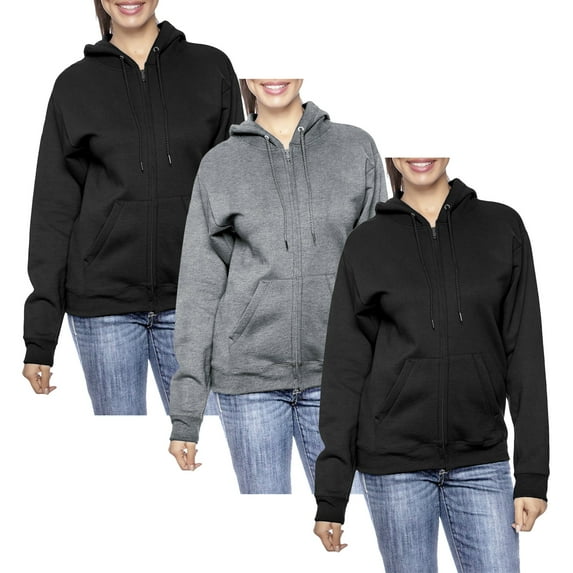 3-Pack Women’s Oversize Loose Fit Fleece-Lined Full-Zip Hoodie (S-2XL)