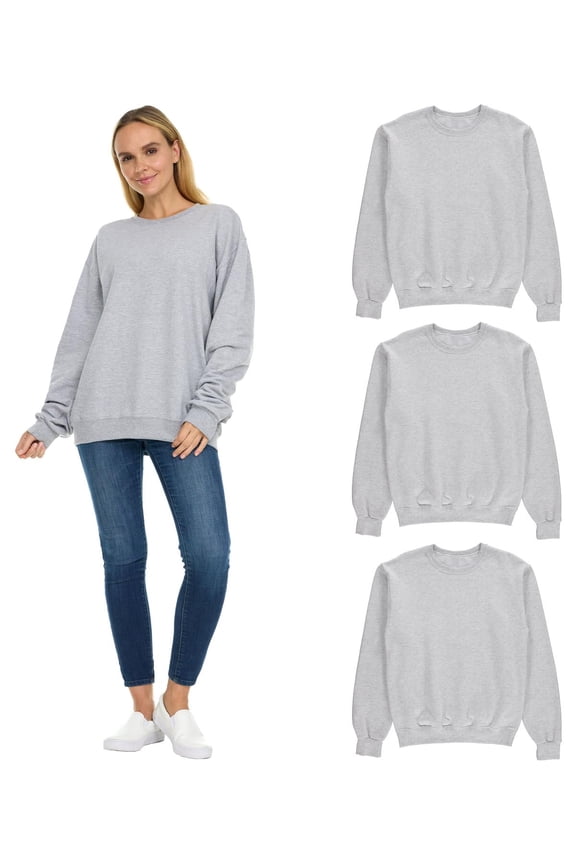 3 Pack Women’s Oversized Crew Neck Sweatshirts – Fleece Lined Bulk Wholesale Pullover Sweaters for Charities & Events –Gray-S