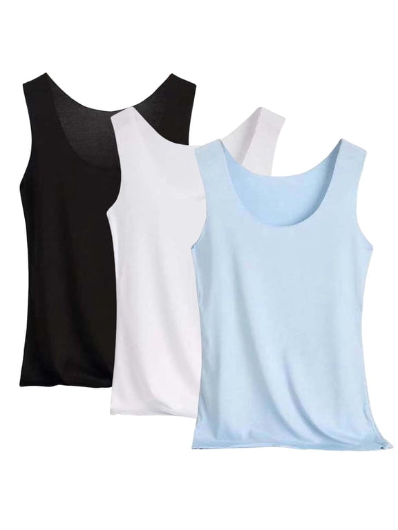 3 Pack Women's Pajama Tank Tops Sleeveless Slim Fit Sleep Shirts Summer Scoop Neck Casual Basic Layering