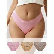 3 Pack Womens Panties Silky Sexy Satin Bikini Panties with Bow S - Plus Size Womens Solid Color Underwear