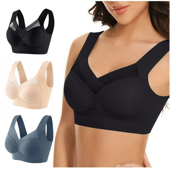3 Pack Women's Plus Size Bralette - Wireless Comfort Bra with Breathable Mesh, Light Push-Up Comfort Sleep Bras for Full Bust,  L-6XL