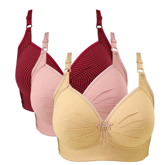 3 Pack Women's Plus Size Bras Adjustable Strap Wireless Bra Push Up Everyday Comfortable Bras Full Coverage Underwear (L, 3-Multicolor)
