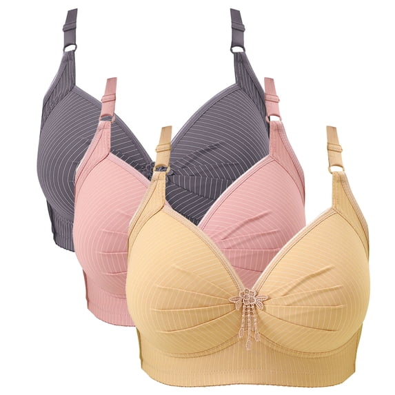 3 Pack Women's Plus Size Bras Adjustable Strap Wireless Bra Push Up Everyday Comfortable Bras Full Coverage Underwear (XS, 4-Multicolor)
