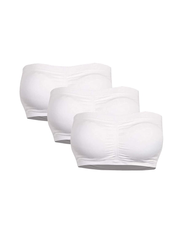 3 Pack Women's Plus Size Strapless Bras for Women Seamless Bandeau Crop Tube Top Bra Strapless Padded Bralette