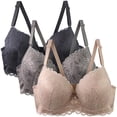 thumbnail image 1 of 3 Pack Women's Plus Size Wireless Bras Seamless Lace Breathable Adjustable Strap Push Up Bra Comfortable Underwear (2XL, Multicolor), 1 of 2