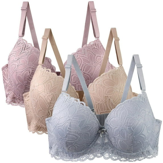 3 Pack Women's Plus Size Wireless Bras Seamless Lace Breathable Adjustable Strap Push Up Bra Comfortable Underwear (4XL, Multicolor)