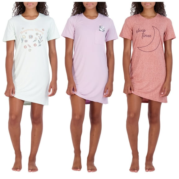 3 Pack: Women's Printed Nightshirt Short Sleeve Ultra-Soft Nightgown Sleep Dress (Available In Plus Size)