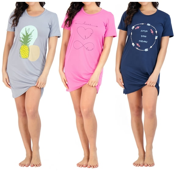 3 Pack: Women's Printed Nightshirt Short Sleeve Ultra-Soft Nightgown Sleep Dress (Available In Plus Size)