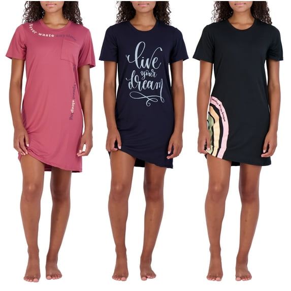 3 Pack: Women's Printed Nightshirt Short Sleeve Ultra-Soft Nightgown Sleep Dress (Available In Plus Size)