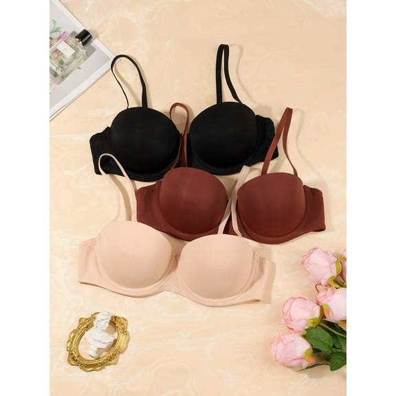3 Pack Women's Push Up Bra,Underwire Bra Pack for Women,Everyday Bras Bundle with Removable Shoulder Straps
