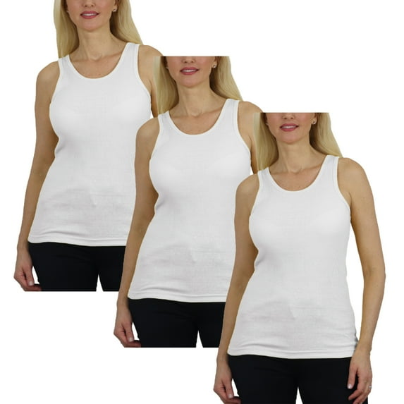 3-Pack Women's Regular Fit Cotton Blend Ribbed Tank Tops - Soft Breathable, Gym & Lounge Wear (M-2XL)