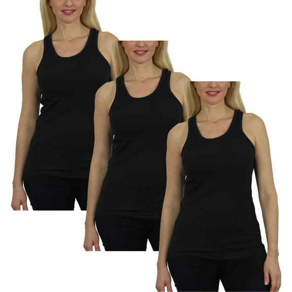 3-Pack Women's Regular Fit Cotton Blend Ribbed Tank Tops - Soft Breathable, Gym & Lounge Wear (M-2XL)