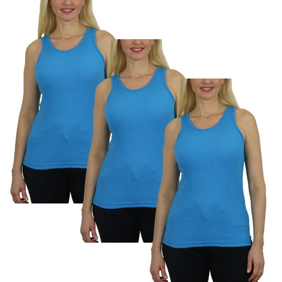 3-Pack Women's Regular Fit Cotton Blend Ribbed Tank Tops - Soft Breathable, Gym & Lounge Wear (M-2XL)