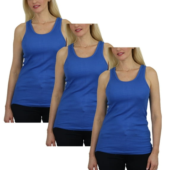 3-Pack Women's Regular Fit Cotton Blend Ribbed Tank Tops - Soft Breathable, Gym & Lounge Wear (M-2XL)