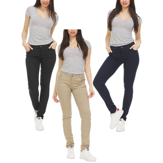 3-Pack Women's Regular Stretchy Skinny 5-Pocket Uniform Soft Chino Pants