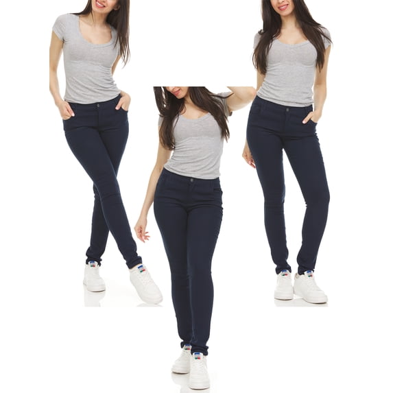 3-Pack Women's Regular Stretchy Skinny 5-Pocket Uniform Soft Chino Pants