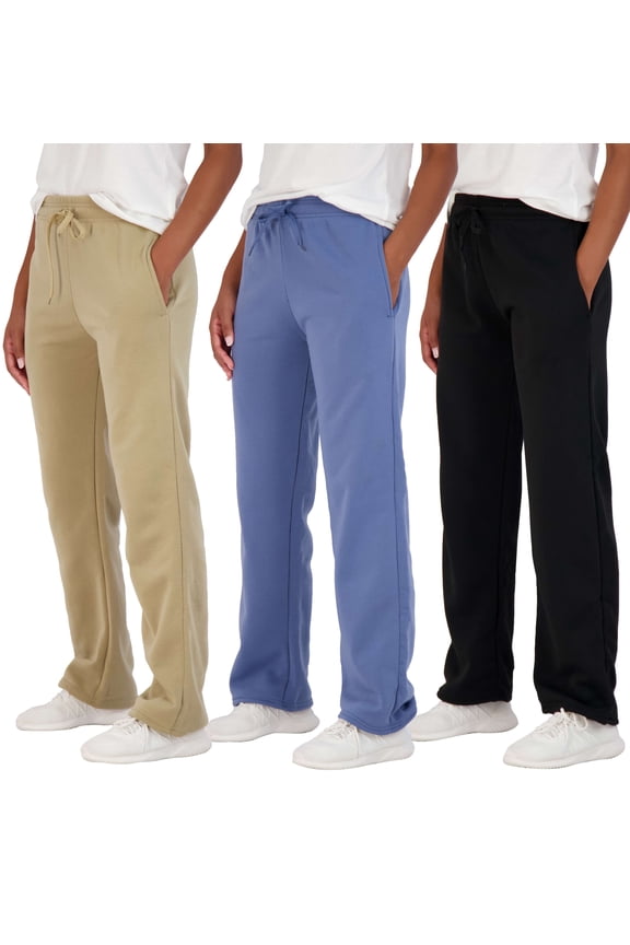 3 Pack: Women's Relaxed Fit Fleece Open Bottom Sweatpants - Casual Athleisure (Available In Plus)