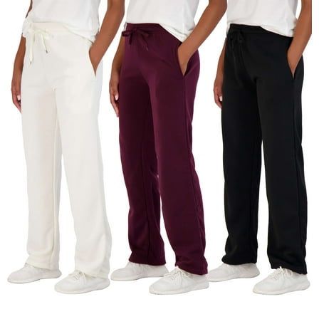 Real Essentials 3 Pack: Women's Relaxed Fit Fleece Open Bottom Sweatpants - Casual Athleisure (Available In Plus)