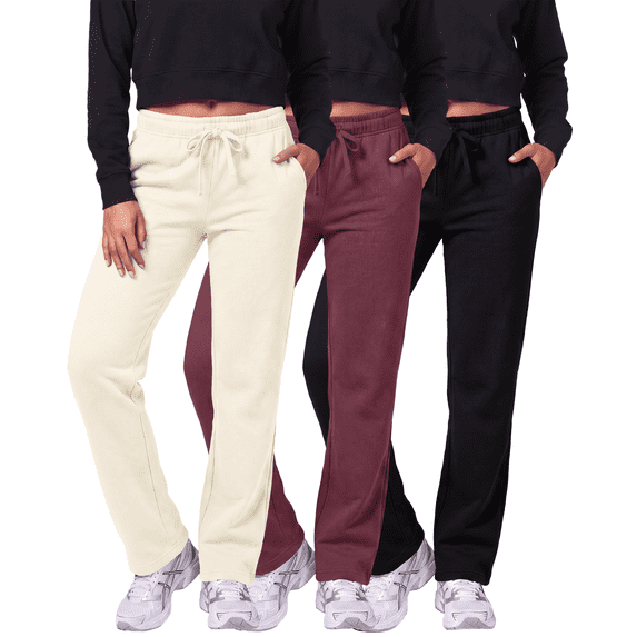 3 Pack Women's Fleece Sweatpants Open Bottom Lounge Sweats Workout Pockets