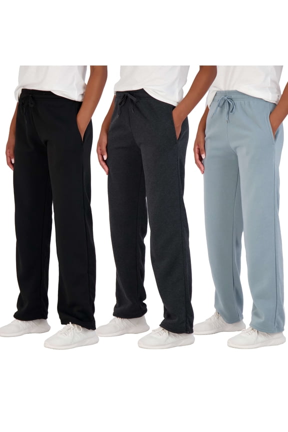 3 Pack: Women's Relaxed Fit Fleece Open Bottom Sweatpants - Casual Athleisure (Available In Plus)