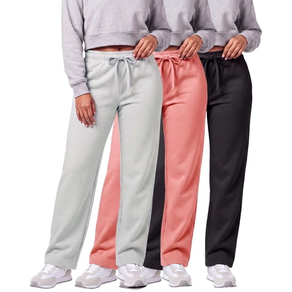 3 Pack Women's Fleece Sweatpants Open Bottom Lounge Sweats Workout Pockets