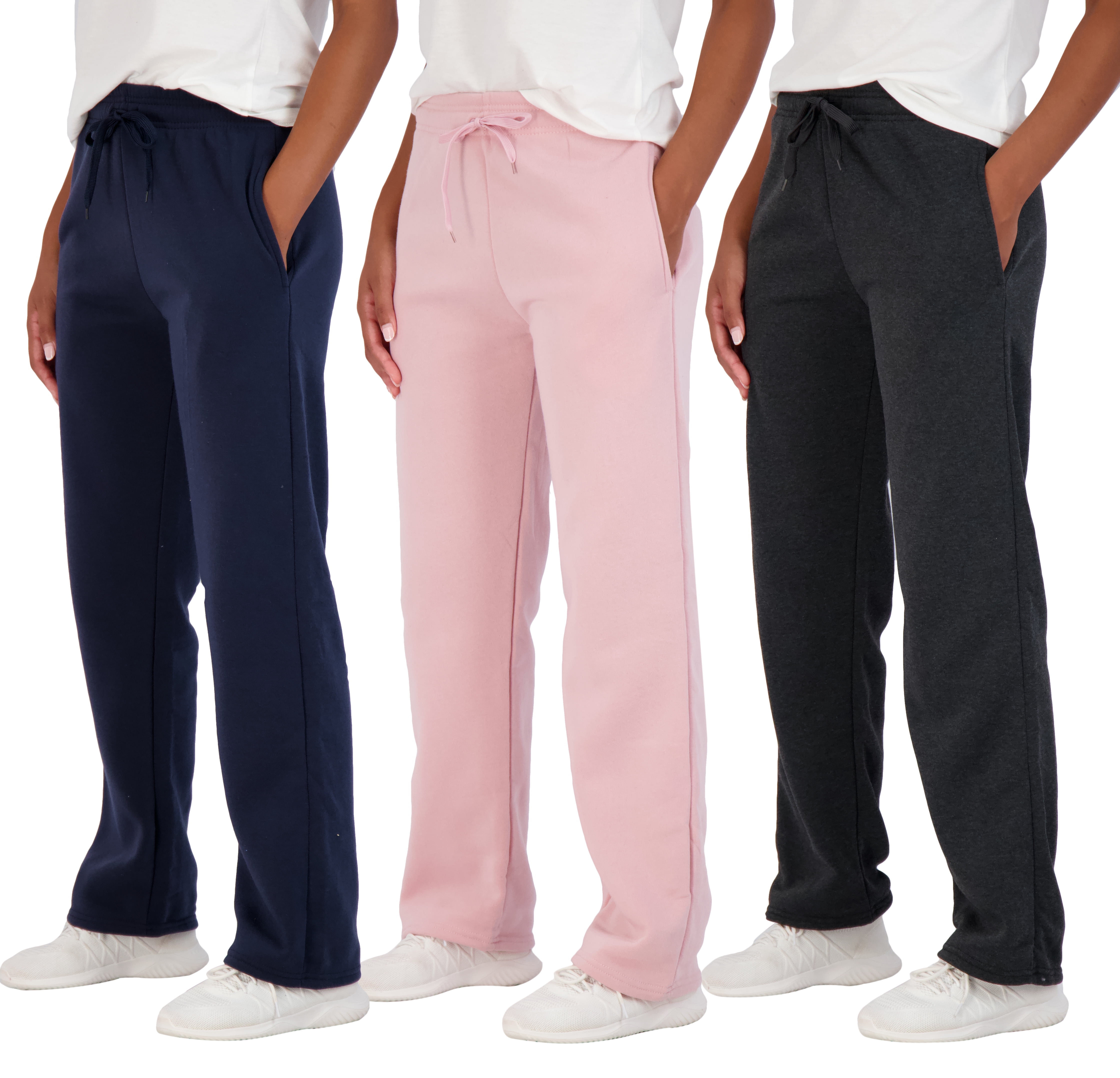 3 Pack Women s Relaxed Fit Fleece Open Bottom Sweatpants Pockets Casual Athleisure Available In Plus Walmart Business Supplies