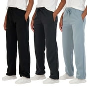 REAL ESSENTIALS 3 Pack: Women's Relaxed Fit Fleece Open Bottom Sweatpants - Casual Athleisure (Available In Plus)
