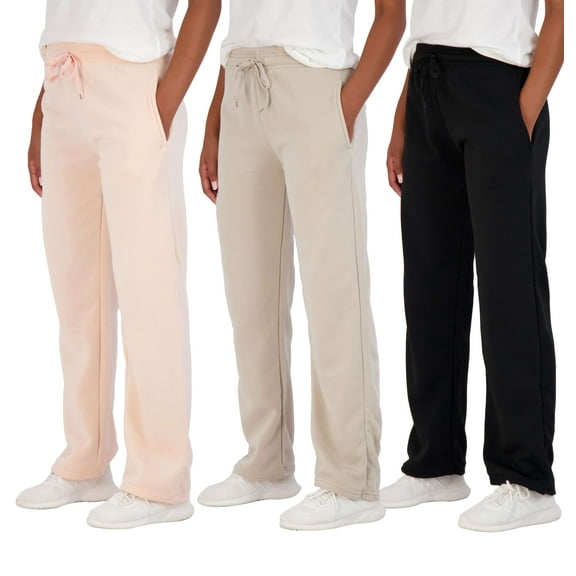 Real Essentials 3 Pack: Women's Relaxed Fit Fleece Open Bottom Sweatpants - Casual Athleisure (Available In Plus)