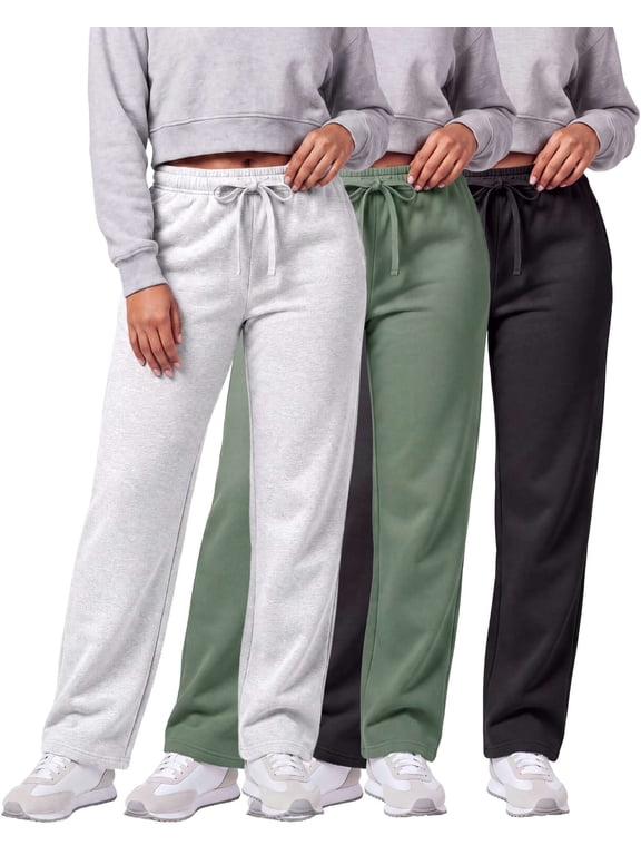3 Pack Women's Fleece Sweatpants Open Bottom Lounge Sweats Workout Pockets
