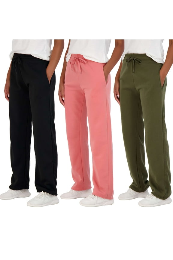 3 Pack: Women's Relaxed Fit Fleece Open Bottom Sweatpants - Casual Athleisure (Available In Plus)