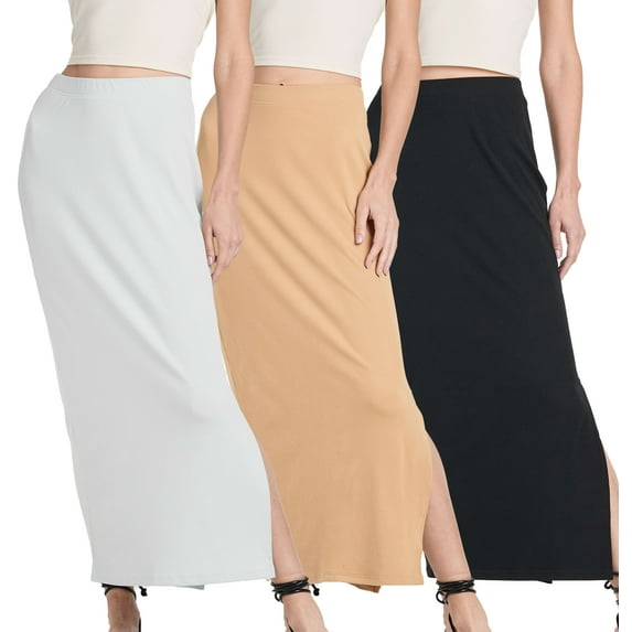 3 Pack: Women's Ribbed High Waisted Maxi Skirt With Side Slit - Casual Long Pencil Skirt