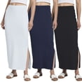 thumbnail image 1 of Real Essentials 3 Pack: Women's Ribbed High Waisted Maxi Skirt with Side Slit - Casual Long Pencil Skirt, 1 of 8