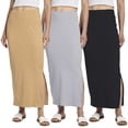thumbnail image 1 of Real Essentials 3 Pack: Women's Ribbed High Waisted Maxi Skirt with Side Slit - Casual Long Pencil Skirt, 1 of 8