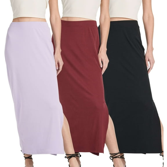 3 Pack: Women's Ribbed High Waisted Maxi Skirt With Side Slit - Casual Long Pencil Skirt