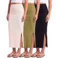 thumbnail image 1 of Real Essentials 3 Pack: Women's Ribbed High Waisted Maxi Skirt with Side Slit - Casual Long Pencil Skirt, 1 of 8
