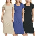 thumbnail image 1 of 3 Pack: Women's Ribbed Jersey Crew Neck Short Sleeve Midi Length Dress With Side Slit, 1 of 6