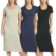 thumbnail image 1 of 3 Pack: Women's Ribbed Jersey Crew Neck Short Sleeve Midi Length Dress With Side Slit, 1 of 6