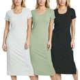 thumbnail image 1 of 3 Pack: Women's Ribbed Jersey Crew Neck Short Sleeve Midi Length Dress With Side Slit, 1 of 6