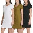 thumbnail image 1 of 3 Pack: Women's Ribbed Knit Short-Sleeve V-Neck Swing T-Shirt Casual Dress (Available In Plus), 1 of 7