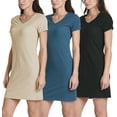 thumbnail image 1 of 3 Pack: Women's Ribbed Knit Short-Sleeve V-Neck Swing T-Shirt Casual Dress (Available In Plus), 1 of 6