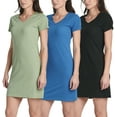 thumbnail image 1 of 3 Pack: Women's Ribbed Knit Short-Sleeve V-Neck Swing T-Shirt Casual Dress (Available In Plus), 1 of 6