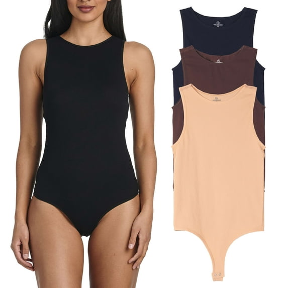 3 Pack: Women’s Ribbed Sleeveless Bodysuit Racerback Halter High Neck Tank Tops Sexy Outfit