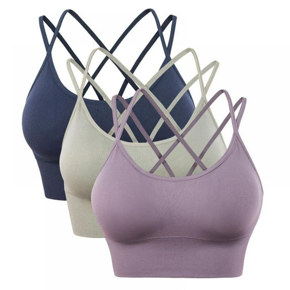 3 Pack Women's Ribbon Cross Back Sports Bra Fast Dry Shockproof Running Fitness Underwear