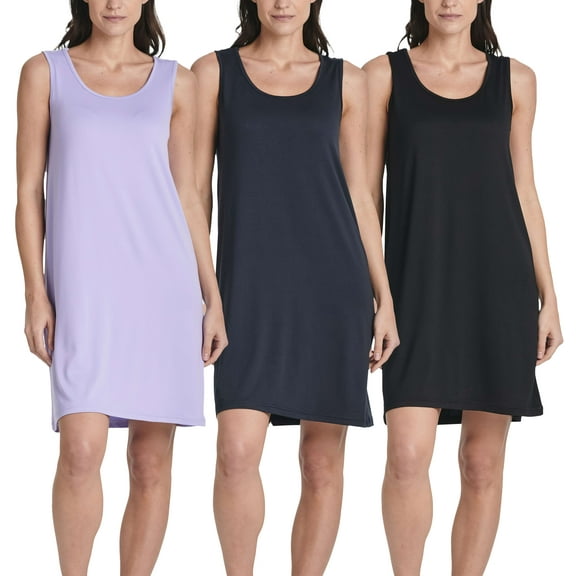 3 Pack: Women's Scoop Neck Sleeveless Nightgown Sleep Dress Nightshirt (Available In Plus)