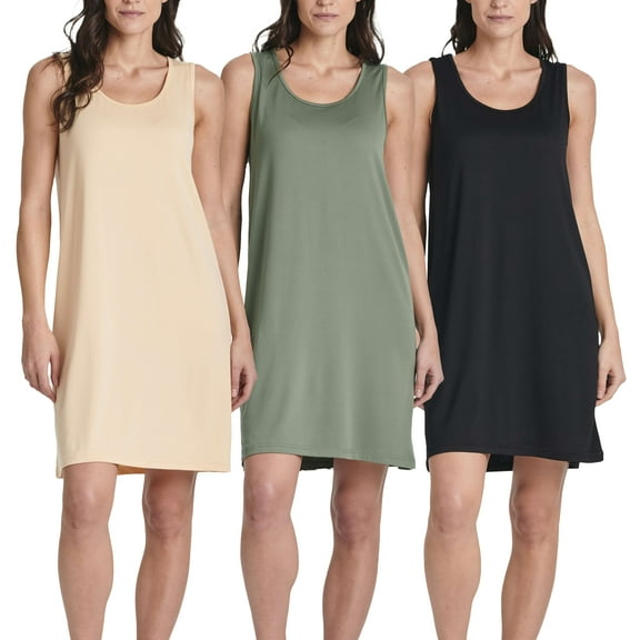 3 Pack: Women's Scoop Neck Sleeveless Nightgown Sleep Dress Nightshirt (Available In Plus)