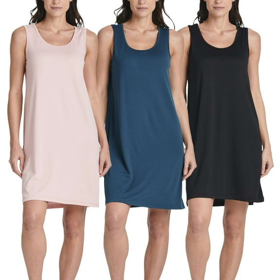 3 Pack: Women's Scoop Neck Sleeveless Nightgown Sleep Dress Nightshirt (Available In Plus)