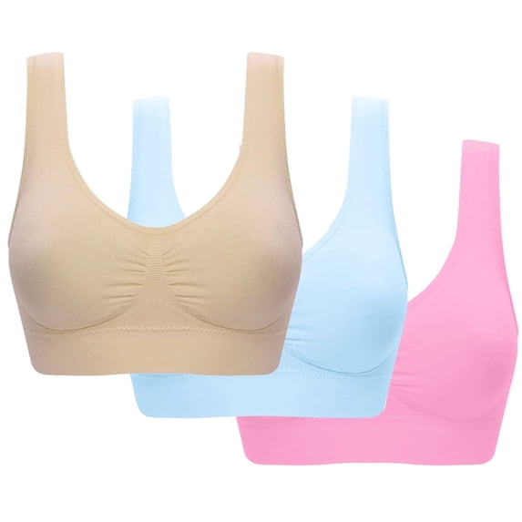 3 Pack Women's Seamless Comfortable Sports Bra,Women's Full Coverage Workout Sports Bra Low-Impact Activity Bras with Removable Pads,Beige+Light Blue+Light Purple(2XL)