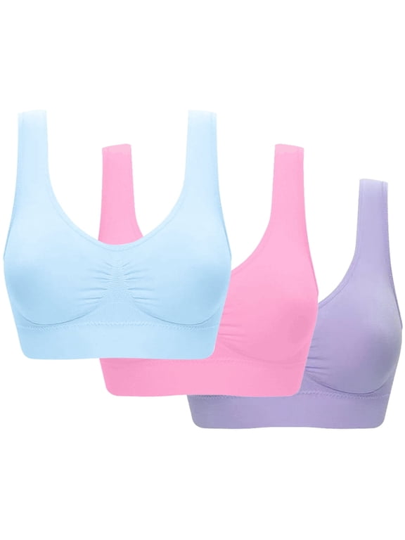 3 Pack Women's Seamless Comfortable Sports Bra,Women's Full Coverage Workout Sports Bra Low-Impact Activity Bras with Removable Pads,Light Blue+Light Purple+Light Pink(3XL)