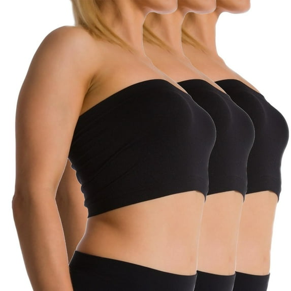 3-Pack Women's Seamless Strapless Bandeau Wire Free Tube Top Bra (Non-Padded) (One S/M/L)