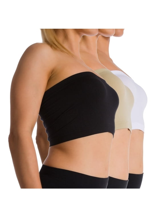 3-Pack Women's Seamless Strapless Bandeau Wire Free Tube Top Bra (Non-Padded)